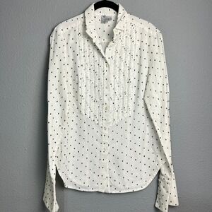 WORTH White Black Polka Dot Pinstripe Ruffle‎ Front Button Up Shirt Size 8
